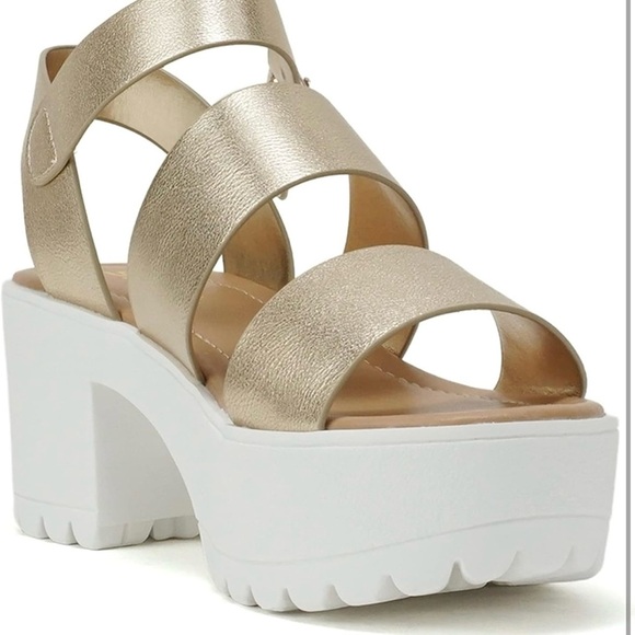Open Toe Bands Lug sole Fashion Block Heel Sandals with Adjustable Ankle Strap - Picture 1 of 11